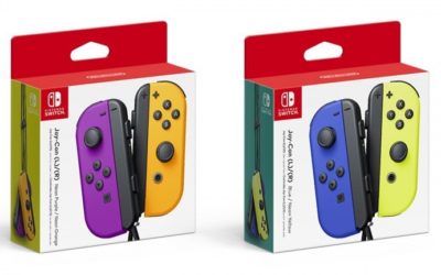 Paire de Joy-Cons Violet Néon et Orange Néon / Bleu et Jaune Néon